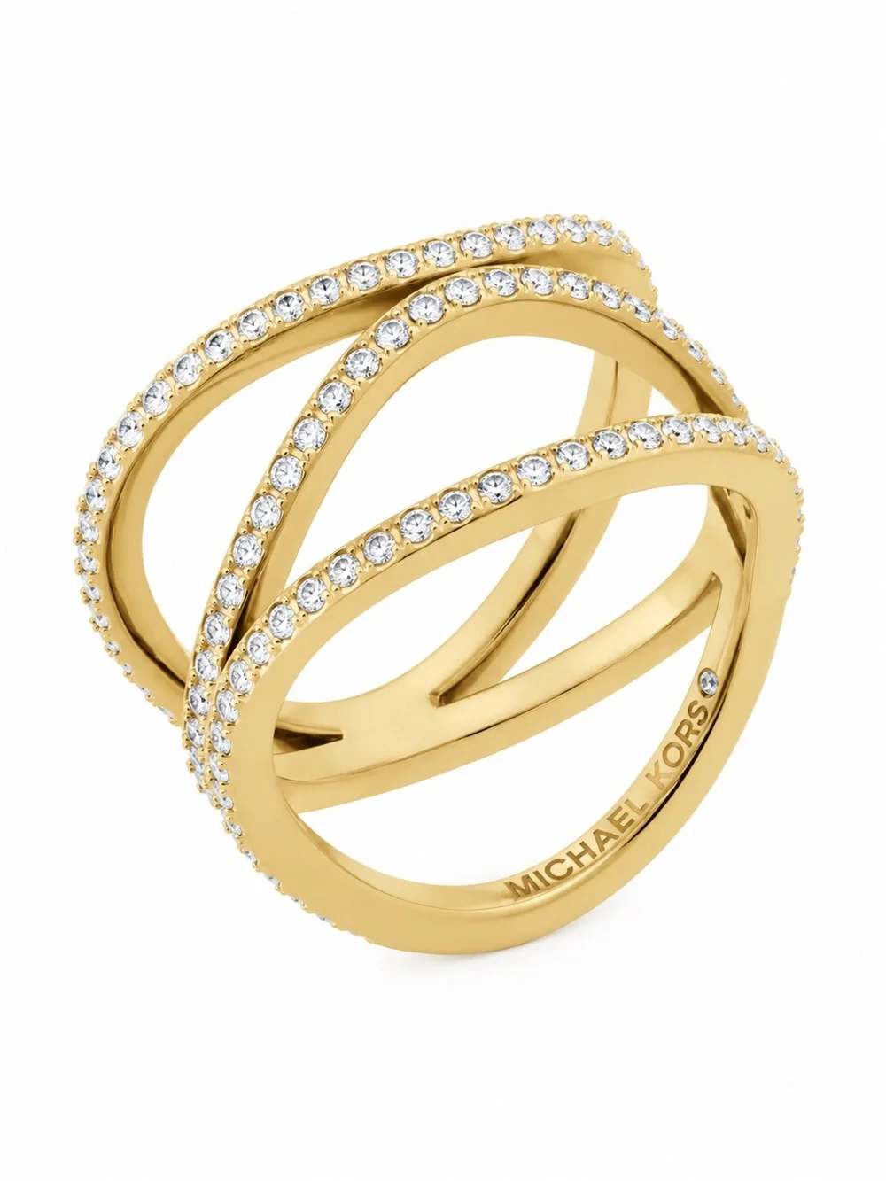 Michael Kors Brilliance Collection Gold-Tone Wavy Pave’ Ring Size 8